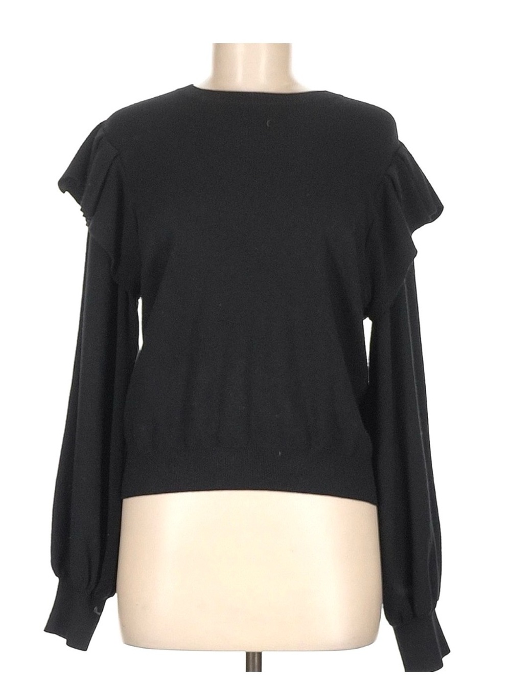 J Society Black Ruffle Shoulder Puff Sleeve Sweater, Small